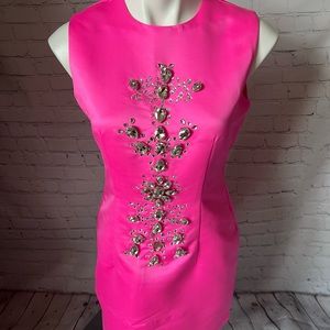 Hot Pink crystal embellished mini shift dress #BARBIECORE
